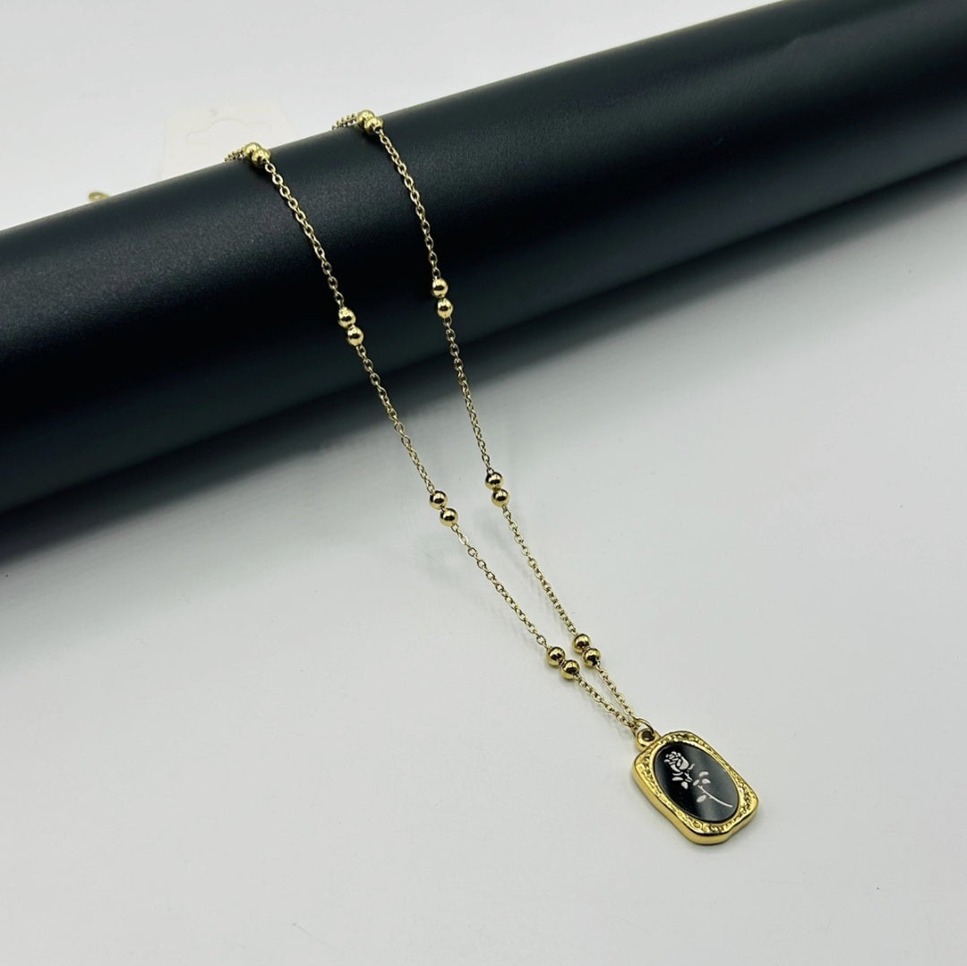 Black Rose Pendant Necklace