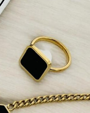 Stainless Steel Black Cube Ring